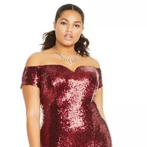 B. Darlin Off-Shoulder Wine Sequence Formal Dress - NWT